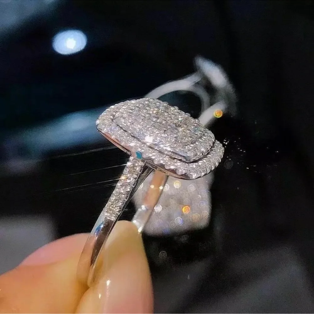 Luxury 925 Silver Rings for Women Cubic Zirconia Wedding Jewelry Gifts - Picture 3 of 5